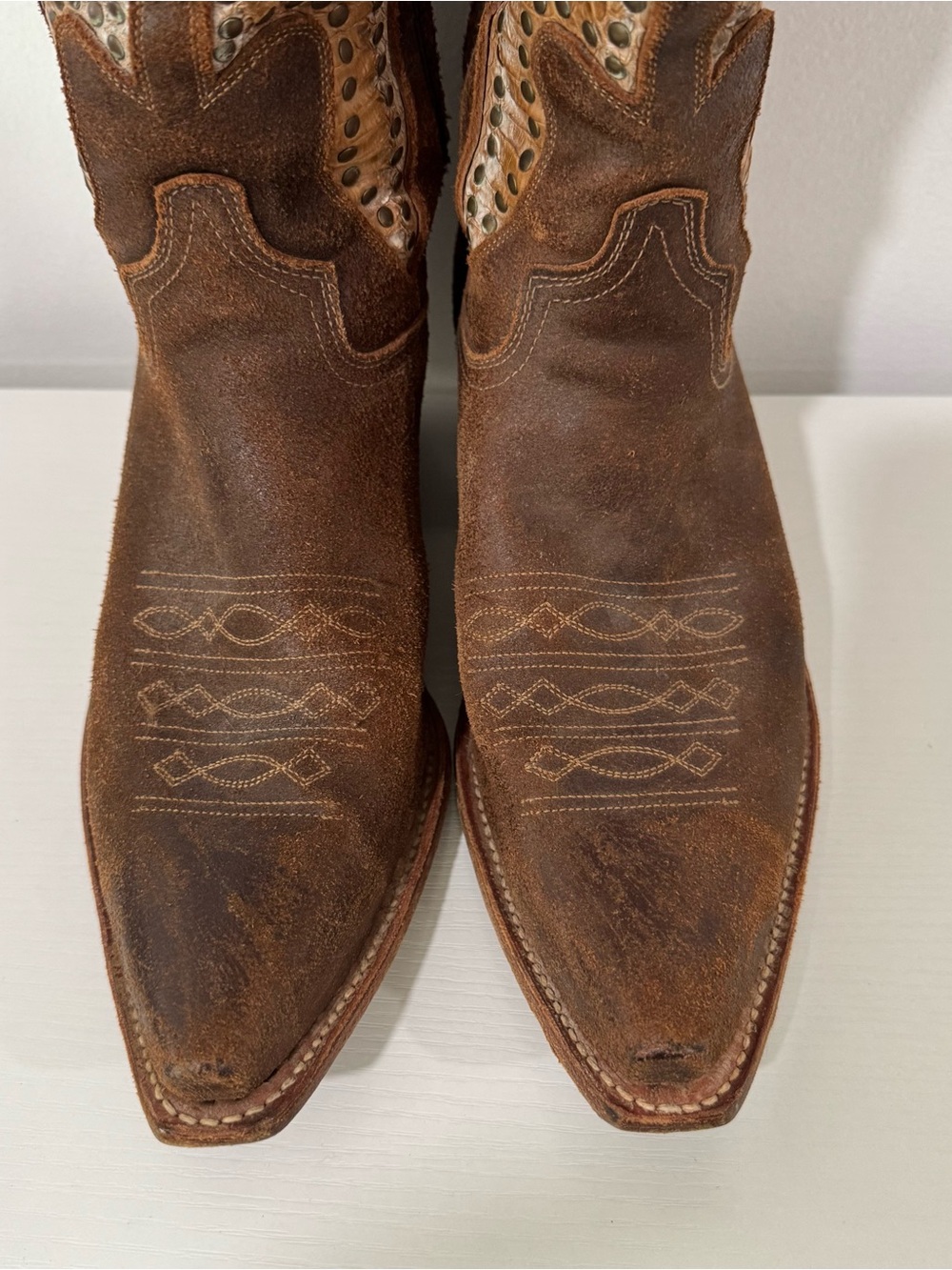 Frye Daisy Duke Python Studded Western Cowboy Boots Brown Leather Women’s 9M - Picture 7 of 11